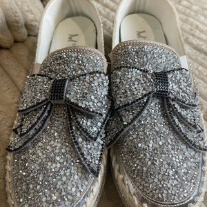 Sparkling Women's Silver Sneakers with Bow glitter, rhinestone size 8